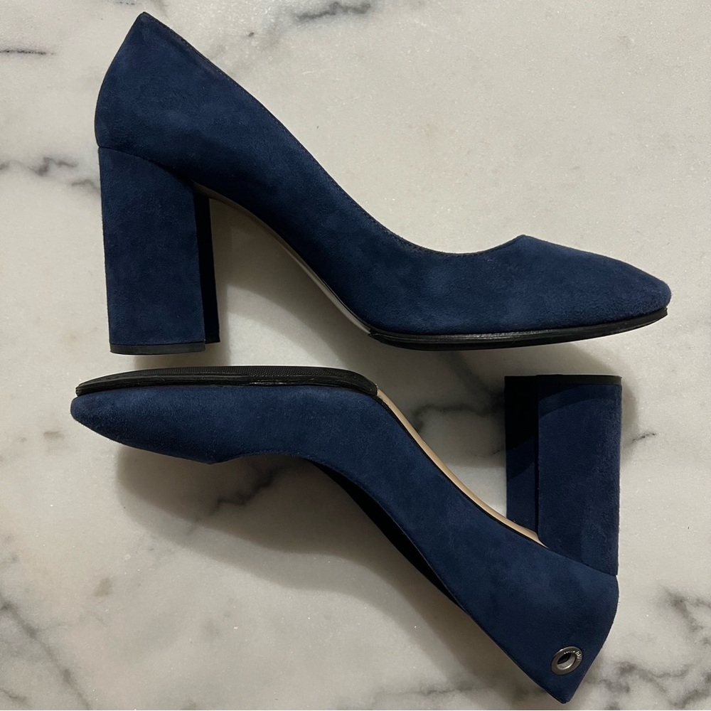 Miu Miu Navy Suede Block Heel Pumps